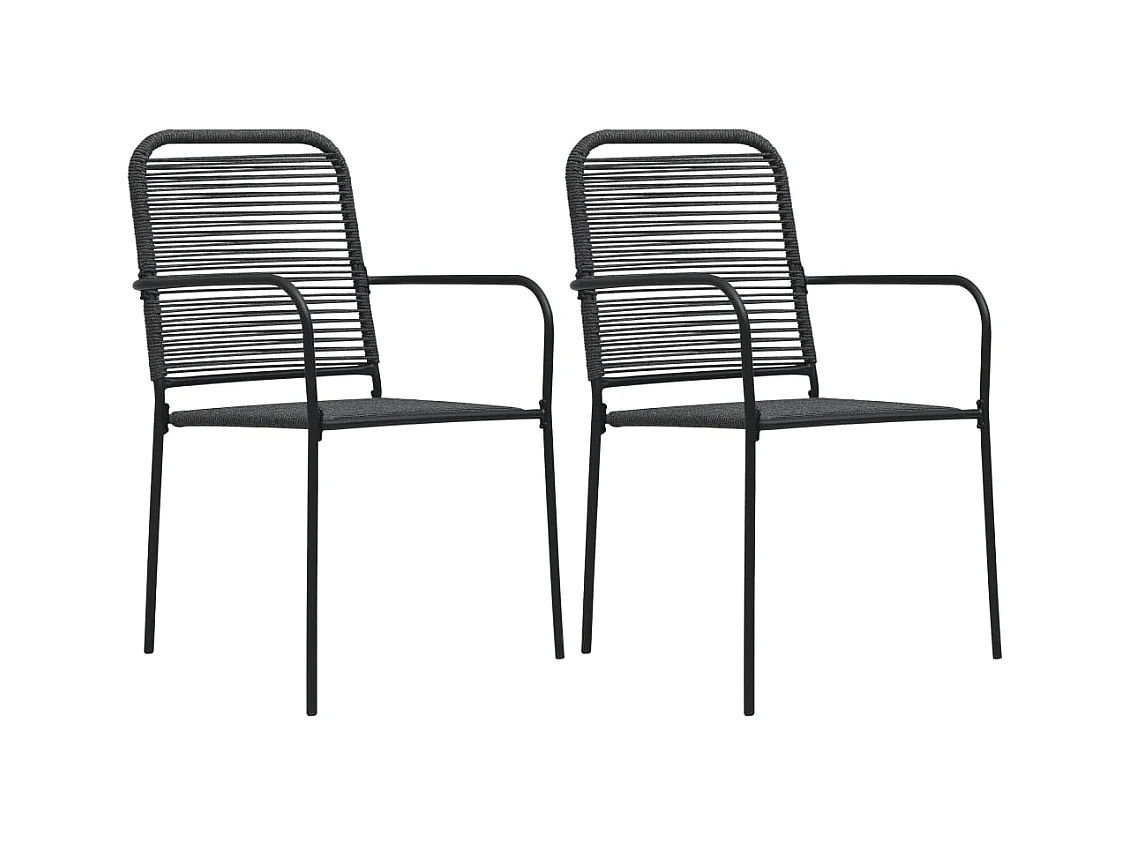 Chaises de jardin 2 pcs Corde en coton et acier Noir
