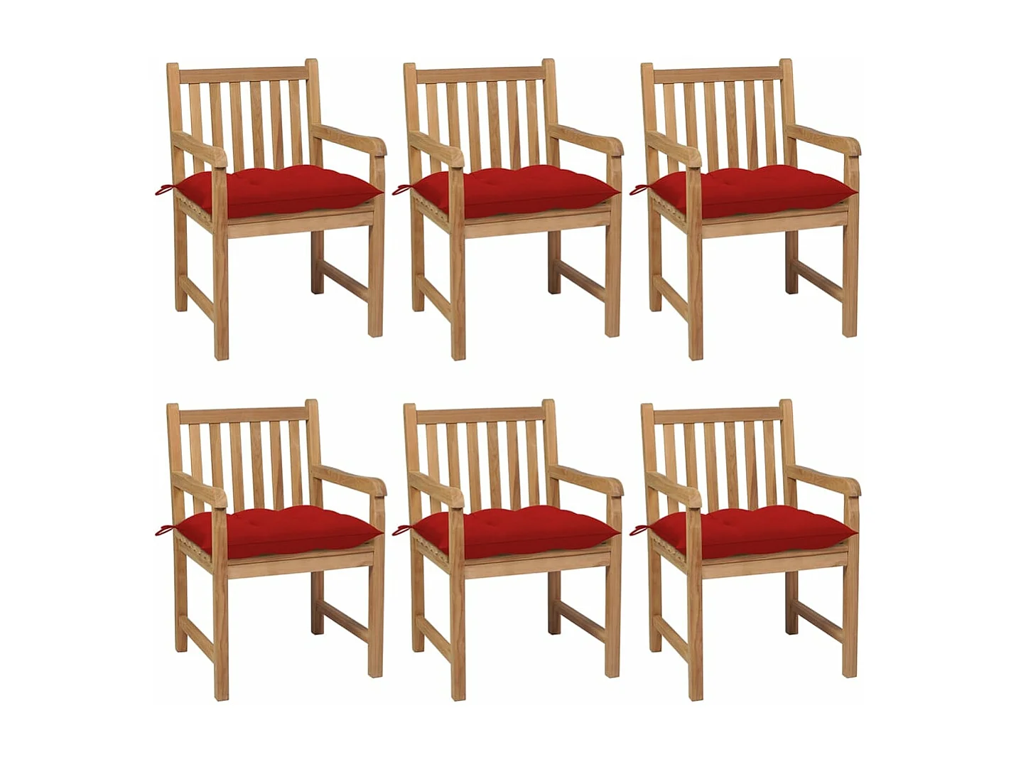 Gartenstühle 6 Stück mit roten Kissen Massives Teakholz