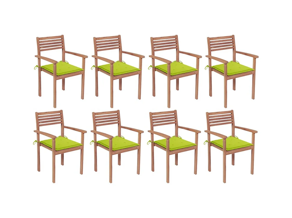 Stapelbare tuinstoelen met kussens 8 stuks Massief teakhout