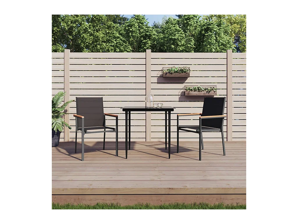 Set di 2 sedie da giardino in Textilene nero 55x61,5x90 cm e acciaio