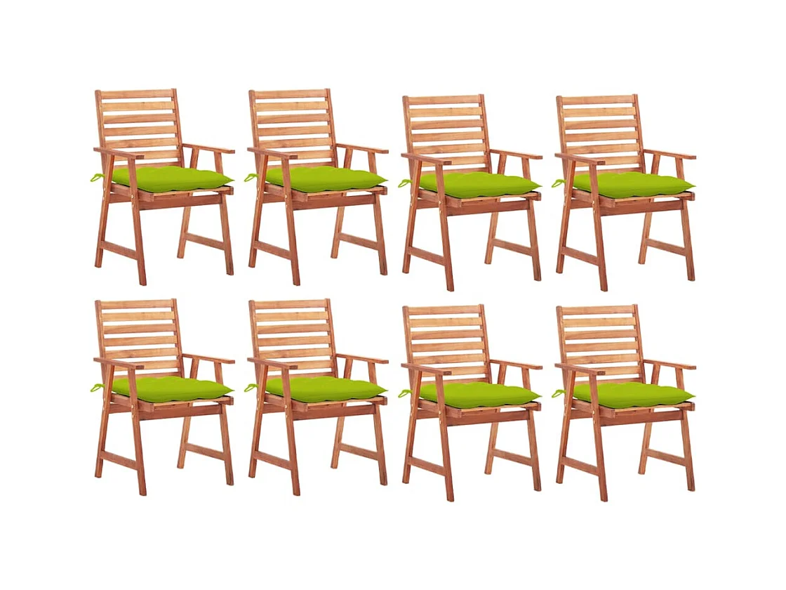 Chaises à dîner d'extérieur 8 pcs avec coussins Acacia massif