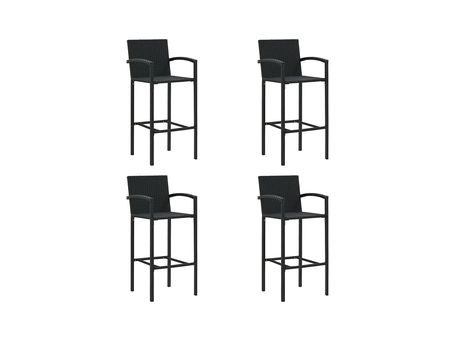 Tabourets de bar lot de 4 noir résine tressée