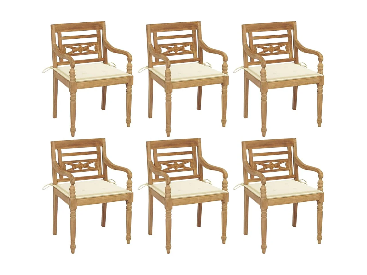Chaises Batavia avec coussins 6 pcs Bois de teck solide