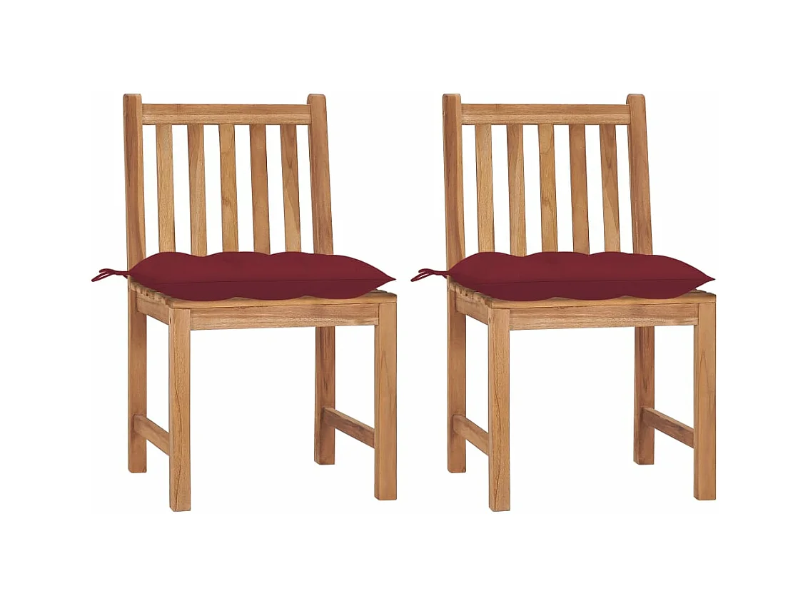 Chaises de jardin 2 pcs avec coussins Bois de teck massif