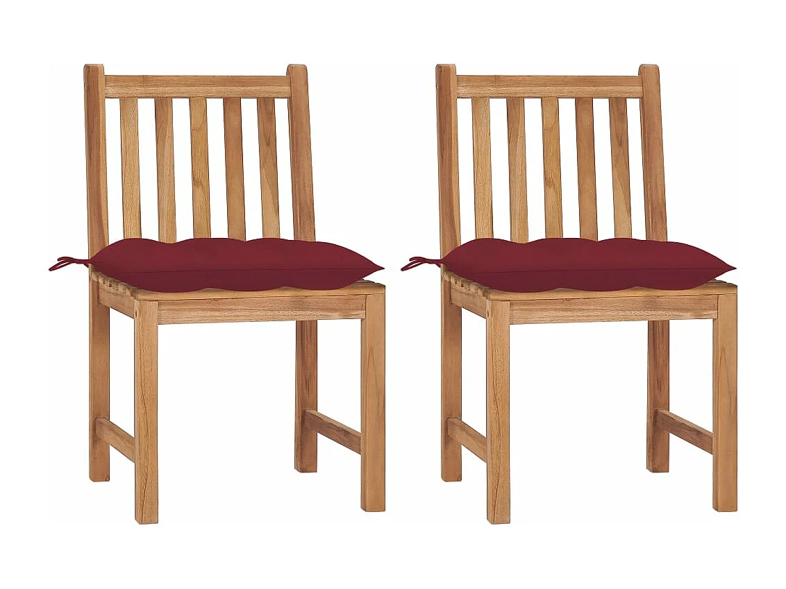Chaises de jardin 2 pcs avec coussins Bois de teck massif