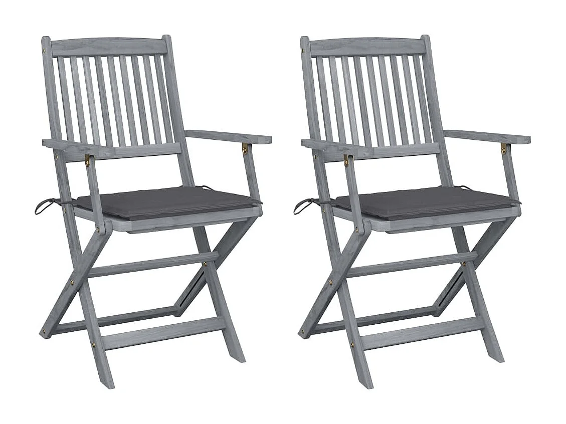 Chaises pliables d'extérieur 2 pcs avec coussins Bois d'acacia