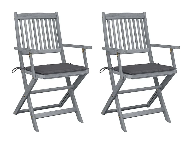 Chaises pliables d'extérieur 2 pcs avec coussins Bois d'acacia