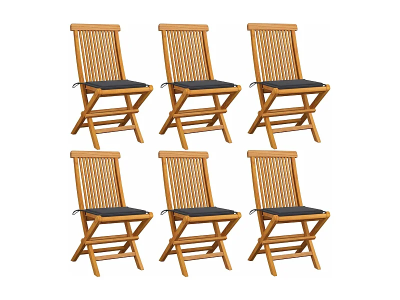 Chaises de jardin avec coussins anthracite 6 pcs Bois de teck