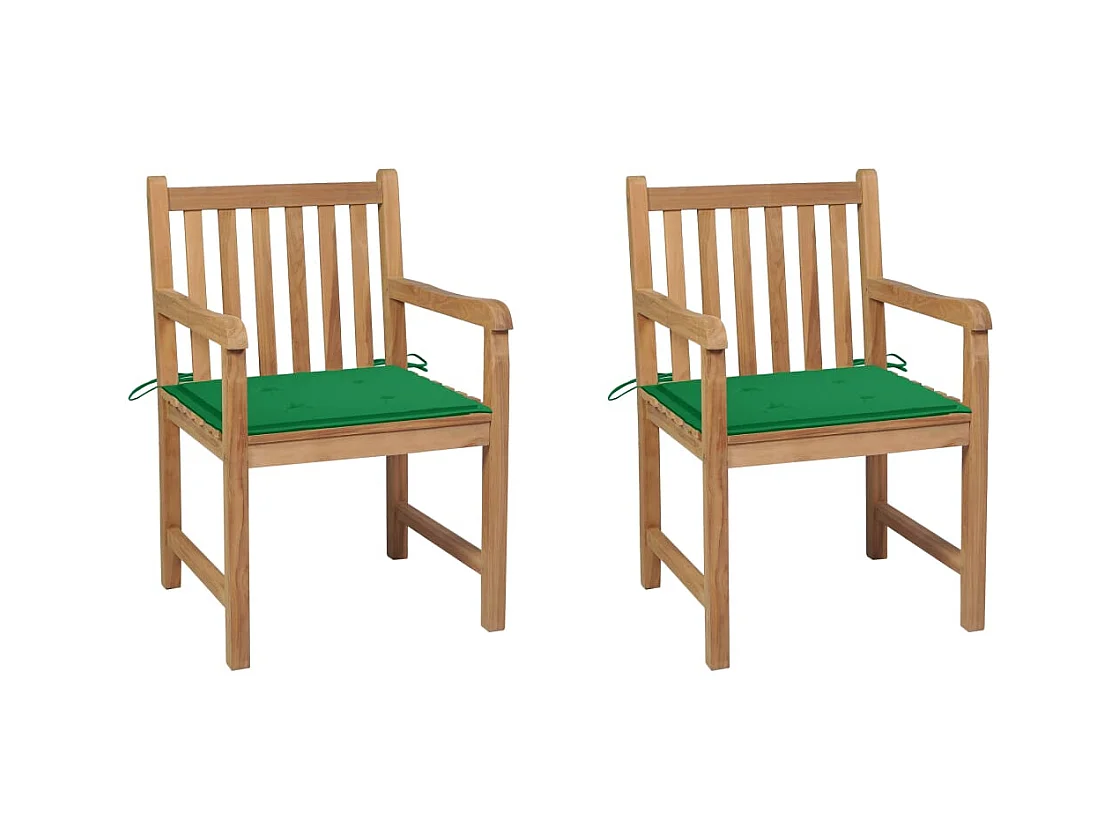 Tuinstoelen 2 stuks met groene kussens Massief teakhout