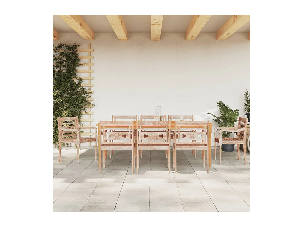 Chaises Batavia lot de 8 blanc bois de teck solide délavé