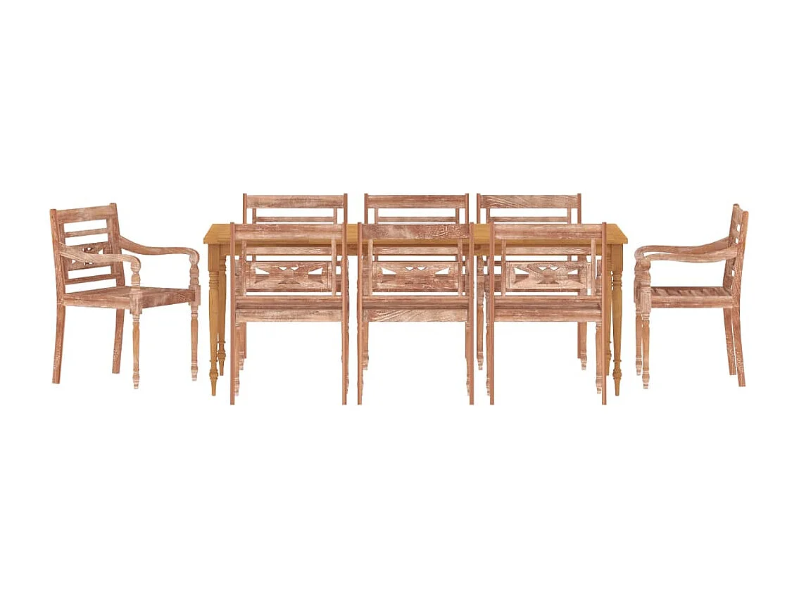 Chaises Batavia lot de 8 blanc bois de teck solide délavé