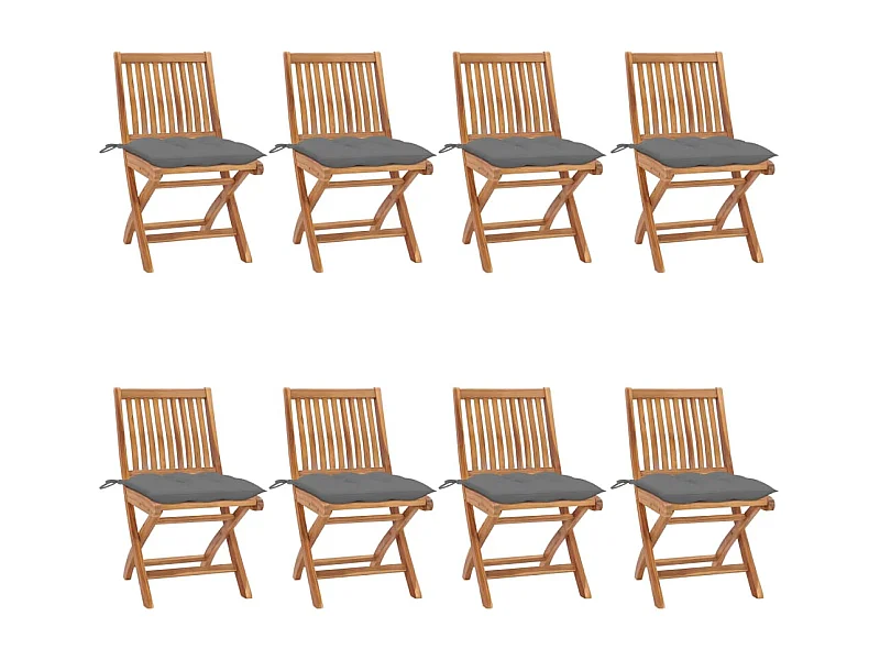 Chaises pliables de jardin avec coussins 8 pcs Teck solide