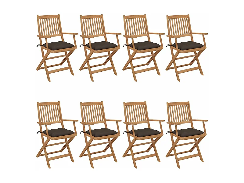 Chaises pliables de jardin 8 pcs avec coussins Bois d'acacia