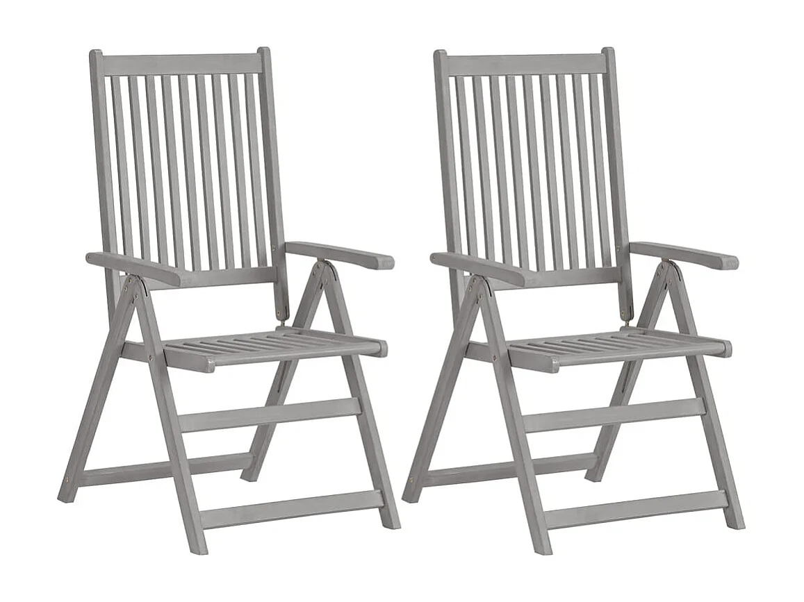 Set di 2 sedie da giardino reclinabili in legno massello di acacia grigio