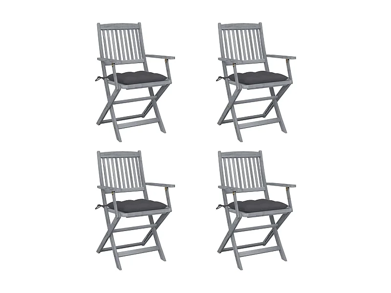 Chaises pliables d'extérieur 4 pcs avec coussins Bois d'acacia