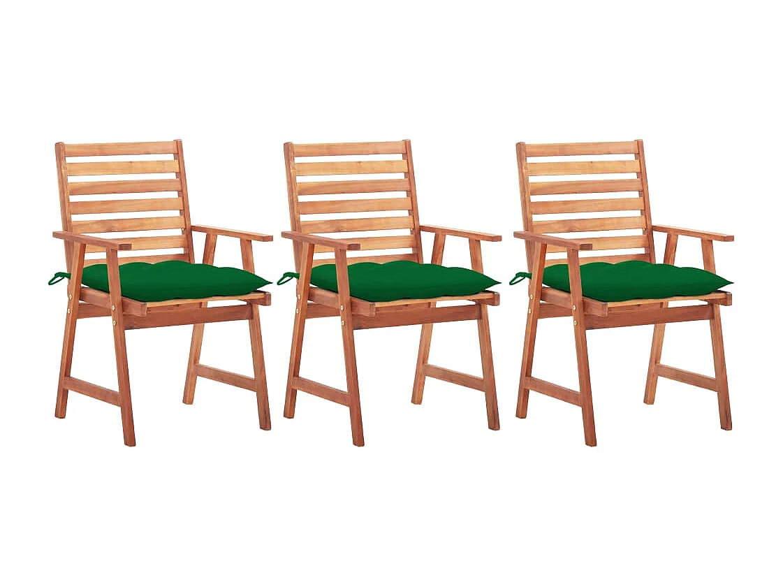 Chaises à dîner d'extérieur 3 pcs avec coussins Acacia massif
