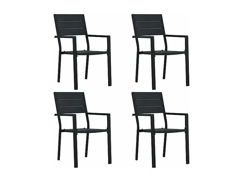 Chaises de jardin 4 pcs Noir PEHD Aspect de bois