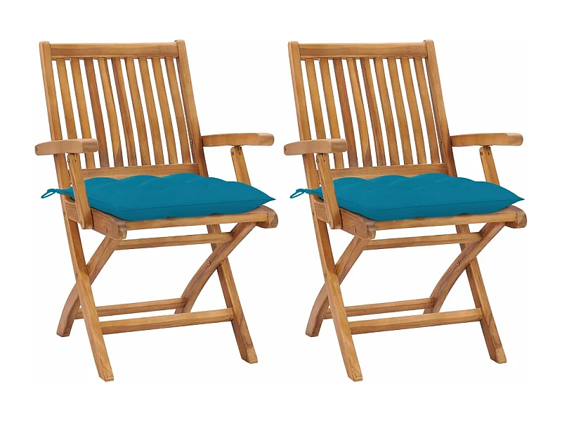 Sillas de jardín 2 piezas con cojines azul claro Teca maciza