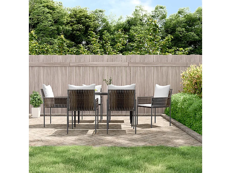 Set di 6 sedie e cuscini da giardino in rattan marrone 54x61x83 cm