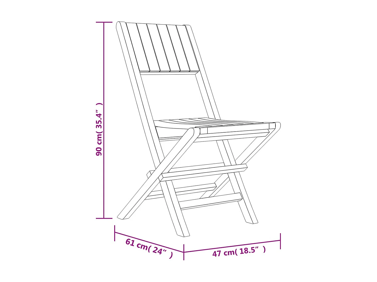 Chaises de jardin pliantes lot de 4 47x61x90cm bois massif teck