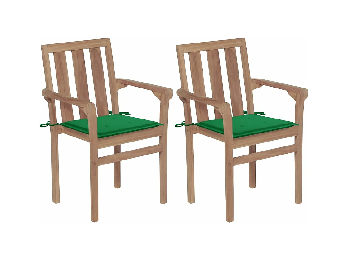 Tuinstoelen 2 stuks met groene kussens Massief teakhout