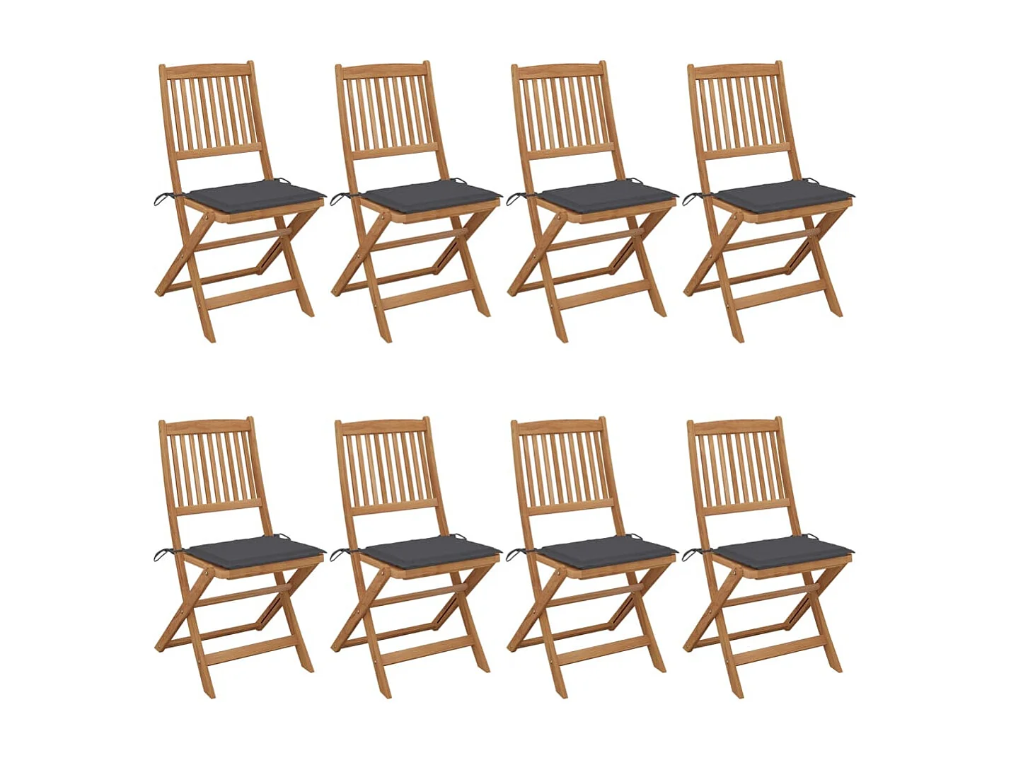 Chaises pliables de jardin 8 pcs avec coussins Bois d'acacia
