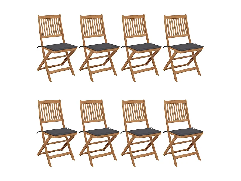 Chaises pliables de jardin 8 pcs avec coussins Bois d'acacia