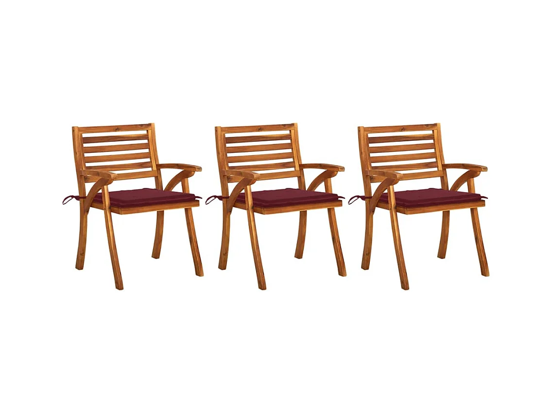 Chaises à dîner de jardin avec coussins 3 pcs Acacia massif