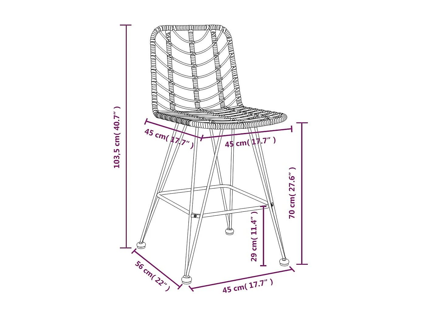 Sgabelli da bar 2 pz Nero 45x56x103,5 cm Acciaio intrecciato in resina
