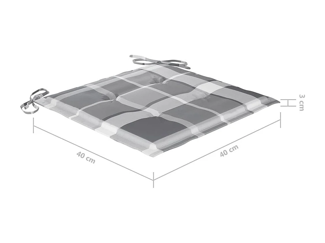 Sillas de jardín 2 piezas con cojines a cuadros gris teca
