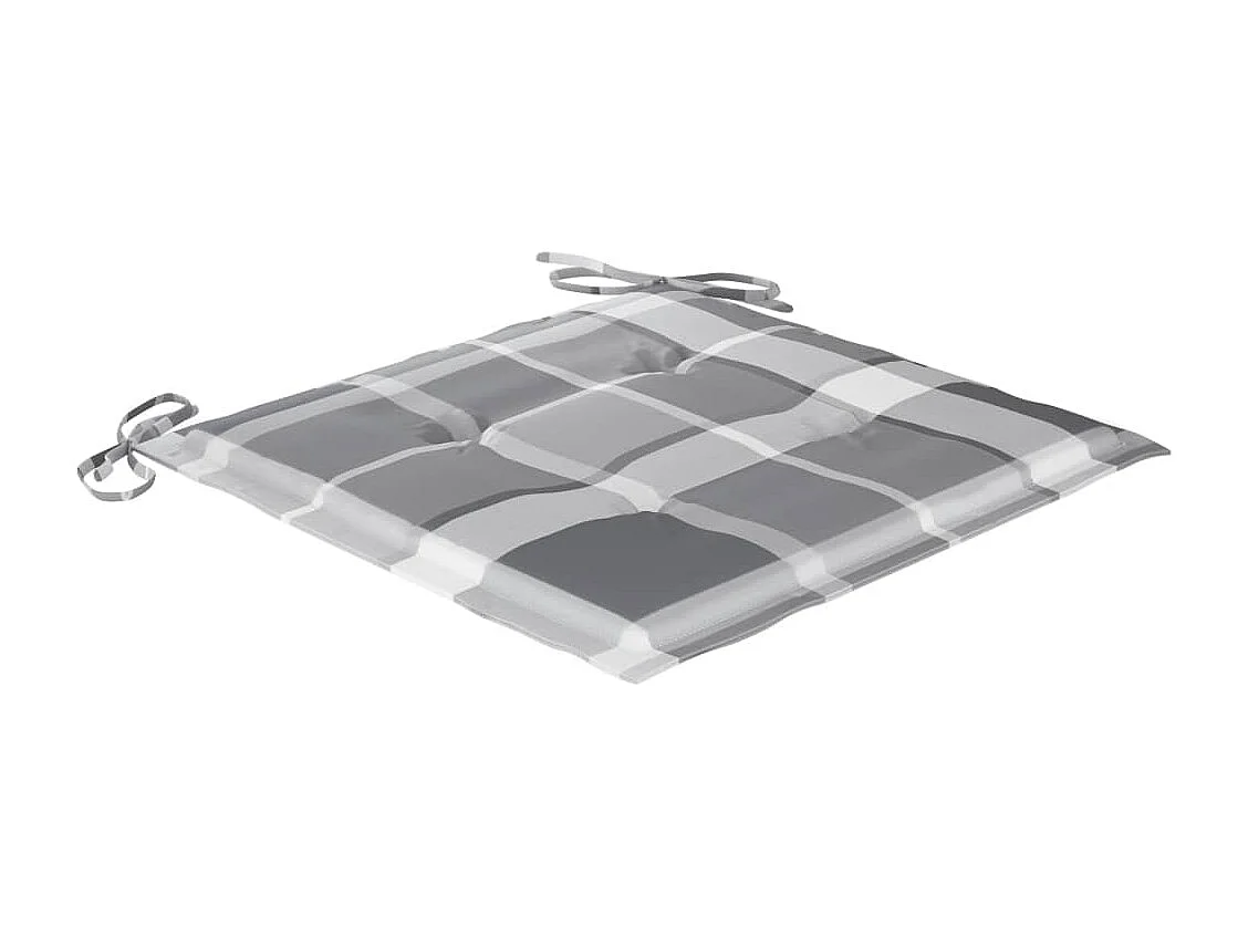 Sillas de jardín 2 piezas con cojines a cuadros gris teca