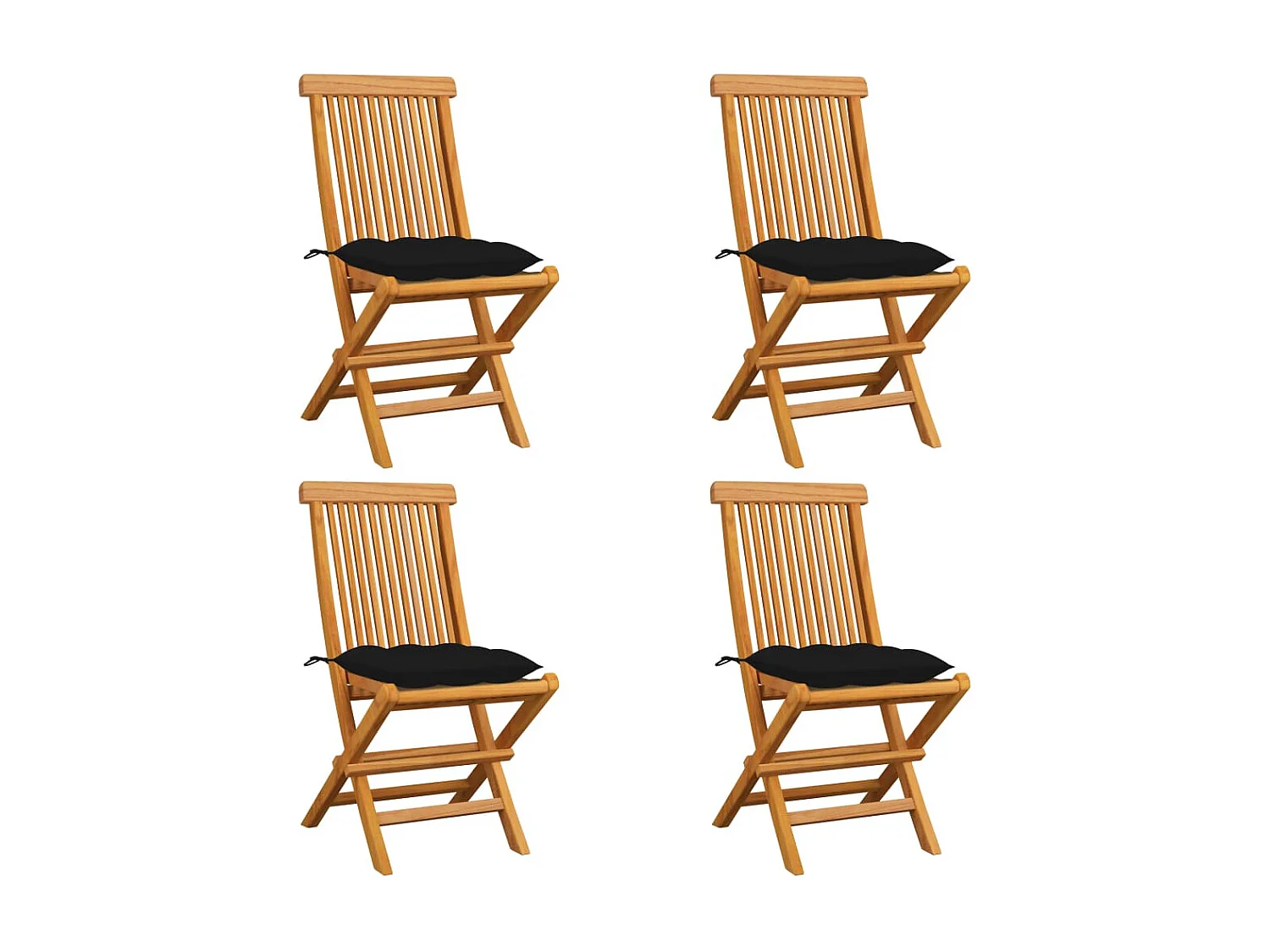 Chaises de jardin avec coussins noir 4 pcs Bois de teck massif