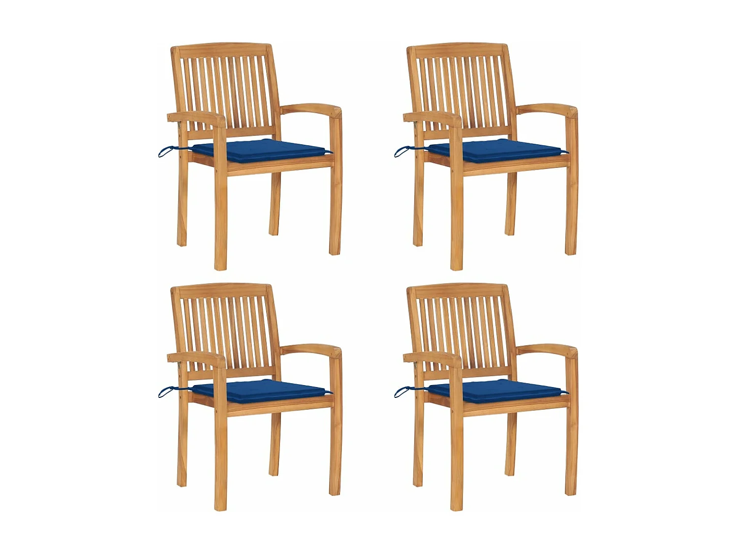 Sedie da giardino impilabili con cuscini 4 pz. Teak massiccio