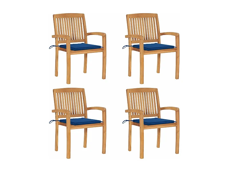 Sedie da giardino impilabili con cuscini 4 pz. Teak massiccio