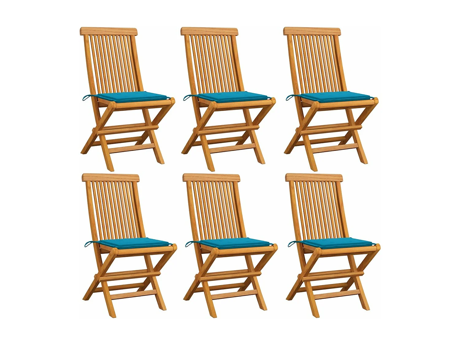 Chaises de jardin avec coussins bleu 6 pcs Bois de teck massif
