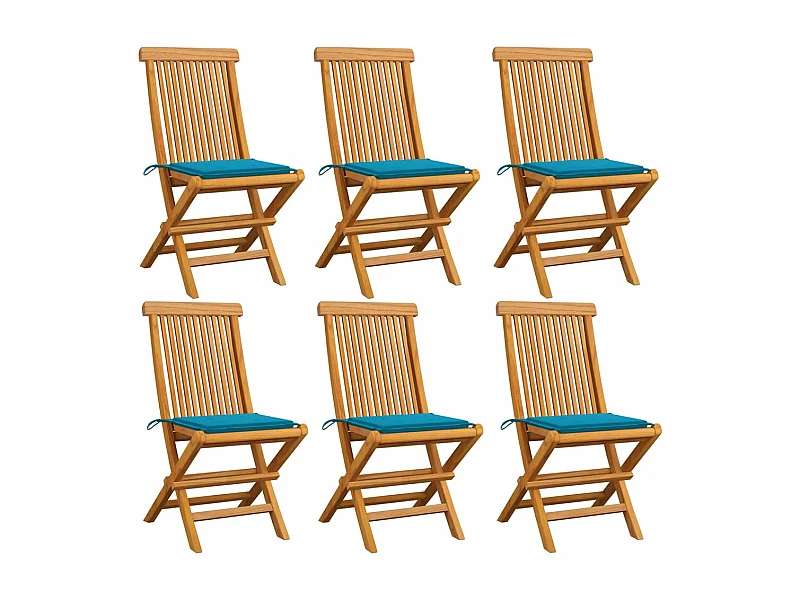 Chaises de jardin avec coussins bleu 6 pcs Bois de teck massif