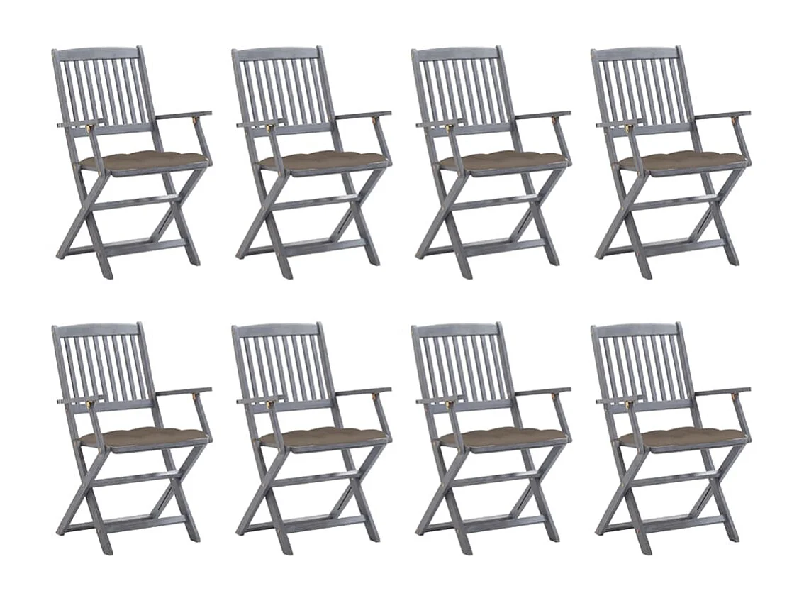 Chaises pliables d'extérieur 8 pcs avec coussins Bois d'acacia