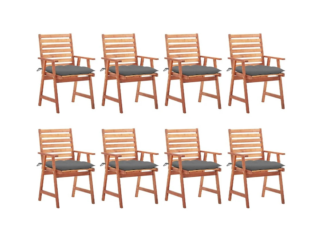 Chaises à dîner d'extérieur 8 pcs avec coussins Acacia massif