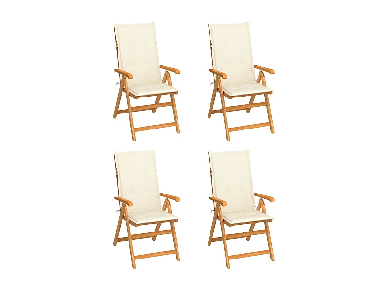 Conjunto de 4 cadeiras de jardim com almofadas creme Madeira maciça de teca