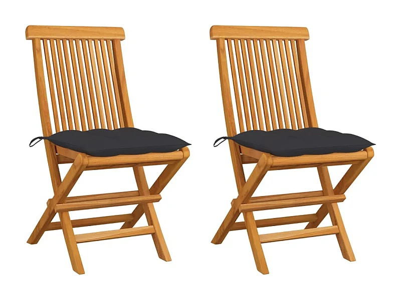 Sedie da giardino con cuscini antracite 2 pz. Legno di teak