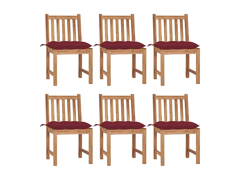 Chaises de jardin 6 pcs avec coussins Bois de teck massif
