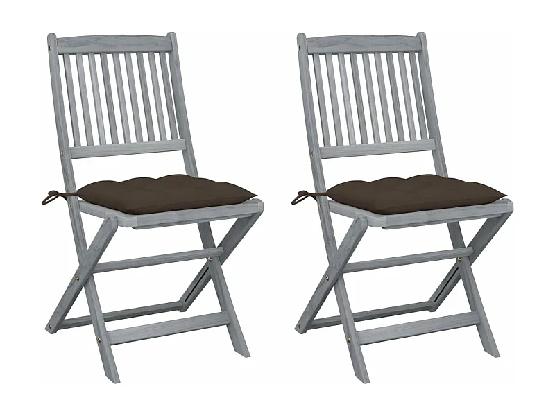 Chaises pliables d'extérieur 2 pcs avec coussins Bois d'acacia