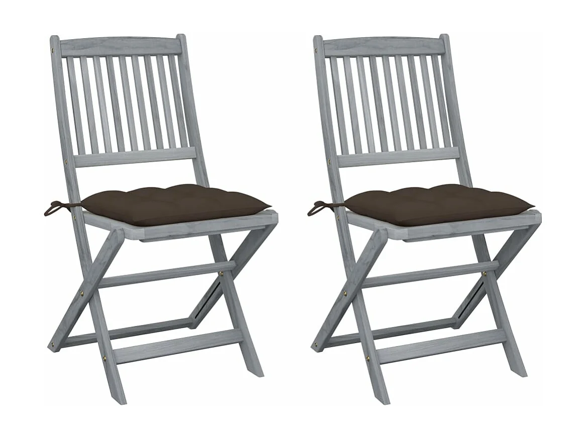 Chaises pliables d'extérieur 2 pcs avec coussins Bois d'acacia