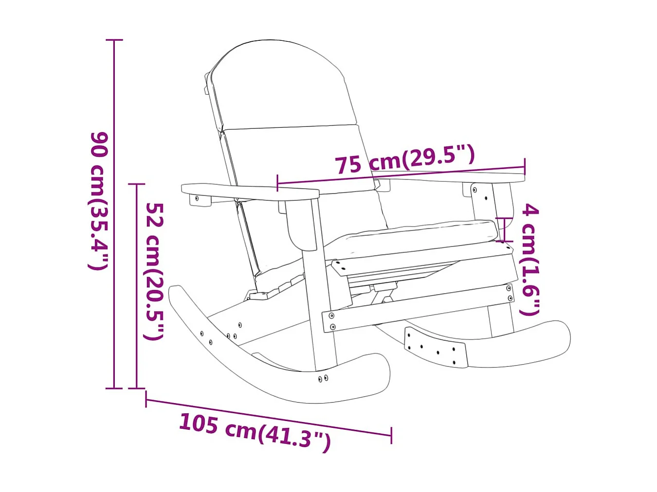 Chaise à bascule Adirondack avec coussins bois massif d'acacia
