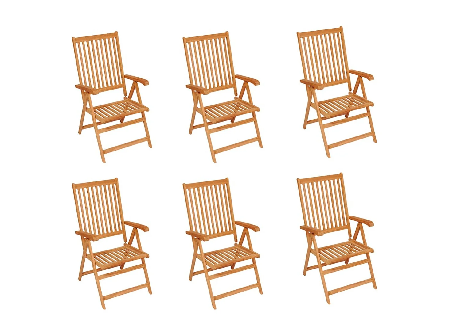 Set di 6 sedie da giardino con cuscini blu reale. Legno di teak