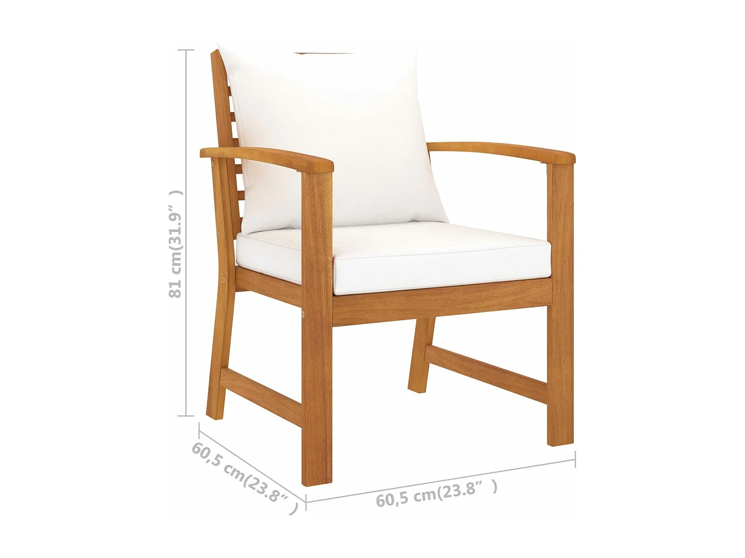 Chaises de jardin 2 pcs avec coussin crème Bois d'acacia massif