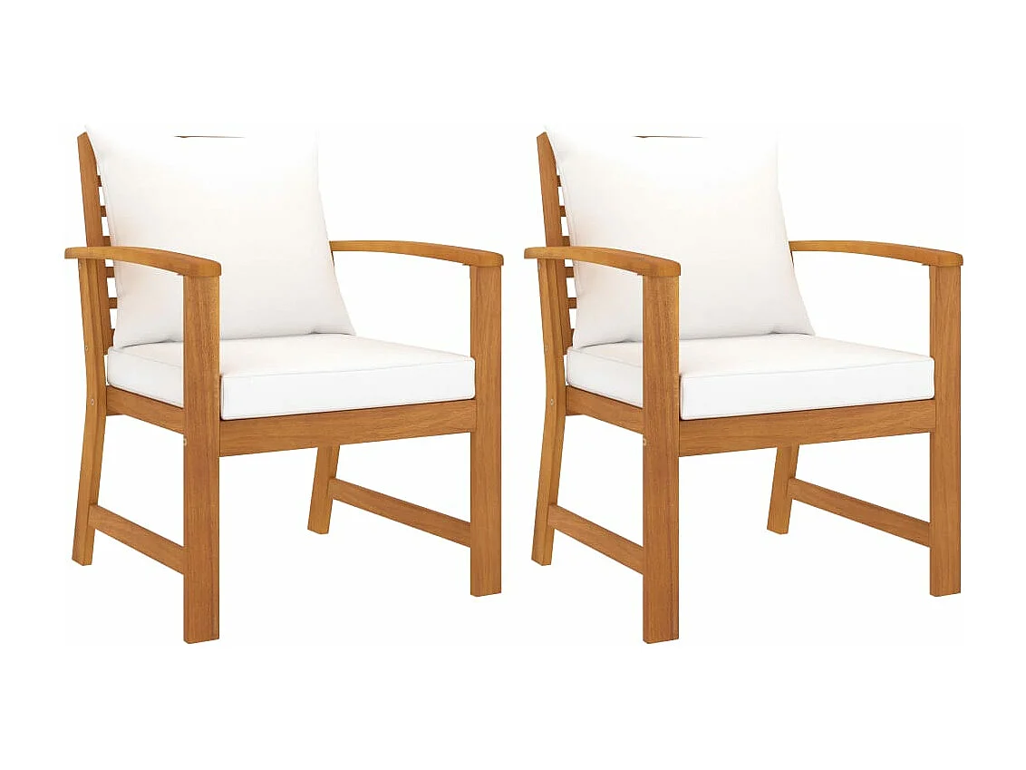 Chaises de jardin 2 pcs avec coussin crème Bois d'acacia massif