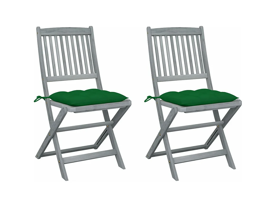 Chaises pliables d'extérieur 2 pcs avec coussins Bois d'acacia