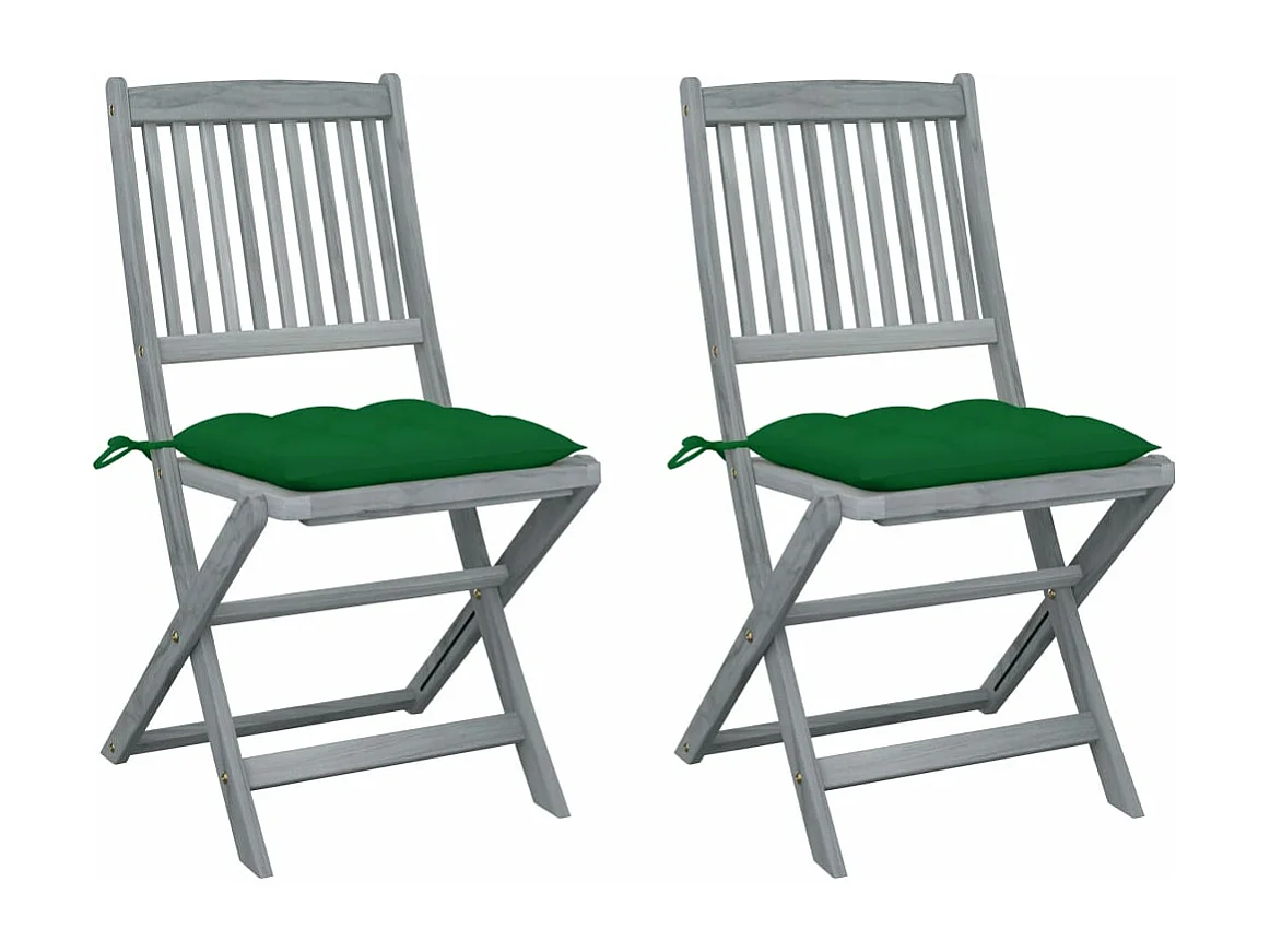 Chaises pliables d'extérieur 2 pcs avec coussins Bois d'acacia