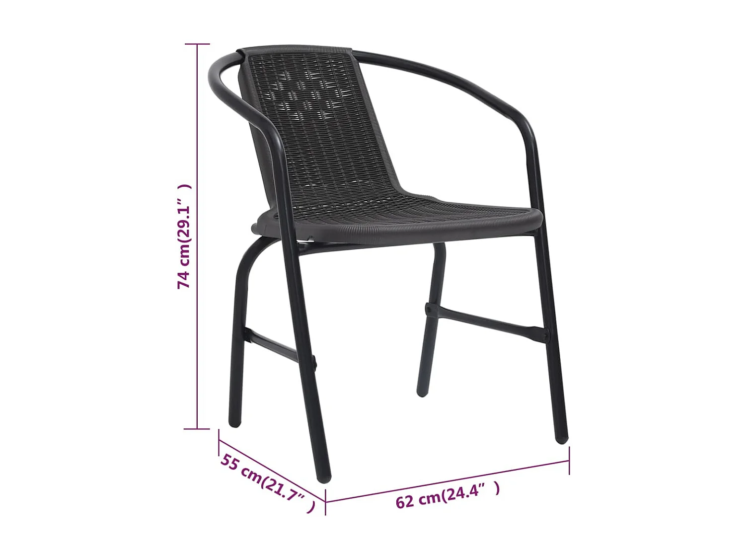 Chaises de jardin lot de 6 Rotin plastique et acier 110 kg